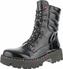 A black patent leather boot with a thick platform sole and colorful stitching around the sole. Anteprima dell’immagine prodotto
