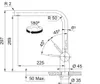 Technical drawing of a faucet with dimensions and angles indicated. Podgląd zdjęcia produktu