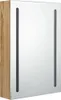 A product shot of a bathroom mirror cabinet with a wood-look frame and integrated LED lighting. Náhled obrázku produktu