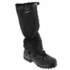 A black pair of gaiters worn over a hiking boot. Produktbild-Vorschau