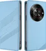 A light blue phone case is shown from two angles, front and back.