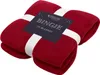 A folded burgundy blanket with a tag attached. Produktbild-Vorschau
