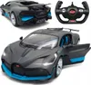 A remote-controlled Bugatti Divo toy car and its remote control are displayed against a white background. Produktbild-Vorschau