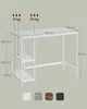 A diagram showing the dimensions and weight capacity of a white desk with shelving, along with swatches of available colors. Náhled obrázku produktu
