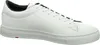 A side view of a white leather sneaker against a white background. Voir les images du produit