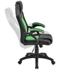 Side view of a black and green gaming chair with ghosted outlines showing its recline adjustment. Podgląd zdjęcia produktu