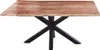 A table with a wooden top and a black metal base, shown from a diagonal angle against a white background. Produktbild-Vorschau