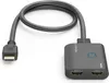 A gray HDMI splitter with a black cable and HDMI connector on a white background. Voir les images du produit