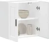 A white kitchen wall cabinet with its doors open, displaying dishes and bowls inside. Voir les images du produit