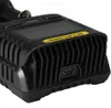 Close-up of a black Nitecore battery charger with a yellow logo. Podgląd zdjęcia produktu