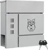 A gray mailbox with an owl graphic and two keys. Produktbild-Vorschau