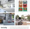 A collage of four images showing a kitchen, a storage rack with drinks and fruits, a workshop, and a patio with a grill. Náhled obrázku produktu