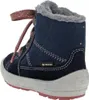 A close-up, rear-side view of a child's blue boot with pink laces and gray fur lining. Produktbild-Vorschau