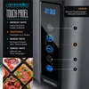 A close-up of a toaster's touch panel and control interface, with a small inset image of toast. Voir les images du produit