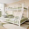 A white bunk bed with green bedding in a child's bedroom. Voir les images du produit