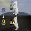 Katzenfigur mit Solar-Laterne Gartendekoration Harz Weiß 25 Produktbild-Vorschau 4