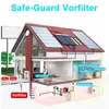 Diagram showing a house with a solar water heating system and a water filtration system. Produktbild-Vorschau