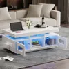 Tavolino Merax bianco lucido, 100x50x43cm, tavolino LED con Anteprima dell’immagine prodotto 10