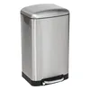 A stainless steel trash can with a black base and a silver pedal. Náhled obrázku produktu