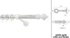 A curtain rod with finials and rings, shown with technical drawings and dimensions. Produktbild-Vorschau