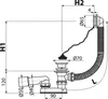 A technical drawing with dimensions of a bathtub drain and overflow set. Anteprima dell’immagine prodotto