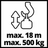 An instructional diagram showing a hook and an up/down arrow, with text indicating maximum height and weight. Náhľad obrázku produktu