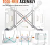 The image shows the assembly process of a shower stool, with close-ups of the connection points and arrows indicating how parts fit together. Produktbild-Vorschau