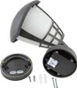 A disassembled outdoor LED wall lamp with its mounting base and screws shown separately. Produktbild-Vorschau