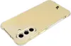 A clear phone case with a gold-tinted back is shown from a diagonal angle. Produktbild-Vorschau