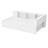 A white multifunctional single bed with storage drawers and a bookshelf headboard, shown from a three-quarter angle against a white background. Náhľad obrázku produktu