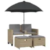 vidaXL Gartensofa 2-Sitzer Sonnenschirm und Hocker Beige Produktbild-Vorschau 1