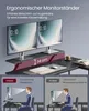 A marketing image showing a monitor stand and illustrating ergonomic benefits. Produktbild-Vorschau