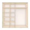 A front view of an empty wooden wardrobe with shelves and a hanging rod. Produktbild-Vorschau