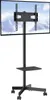 A black TV stand with wheels is shown against a white background. The TV stand has a shelf and a mount for a television. Produktbild-Vorschau