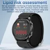 A smartwatch displaying blood fat data, with marketing text overlaid. Náhled obrázku produktu