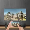 A TV screen displaying a video game, with a smartphone mirroring the game and a remote control on a wooden surface. Náhled obrázku produktu