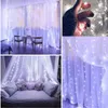 A collage of images showing white LED string lights draped as curtains and over a bed, creating a cozy and festive atmosphere. Náhled obrázku produktu