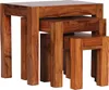 A set of three wooden nesting tables of varying sizes, stacked together. Produktbild-Vorschau