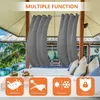 Outdoor curtains hanging in a patio setting with a pool and lounge area in the background. Produktbild-Vorschau