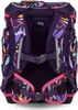 The back view of a purple backpack with a colorful leaf pattern. Produktbild-Vorschau