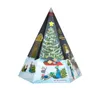 A pyramid-shaped advent calendar decorated with a Christmas scene, including a Christmas tree, children playing in the snow, and reindeer. Produktbild-Vorschau