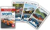 A collection of Mega Trumpf Sports Cars trading cards are displayed, with the main product box in the foreground. Produktbild-Vorschau