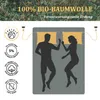A graphic showing a couple sleeping on a bed, with text and icons detailing product features. Produktbild-Vorschau