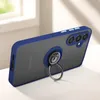A dark blue and gray phone case with a ring holder is shown on a table. Produktbild-Vorschau
