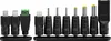 A set of universal power adapter tips arranged on a black stand. Náhľad obrázku produktu