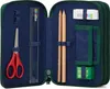 An open pencil case with school supplies inside. Produktbild-Vorschau