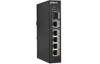 A black network switch with multiple ports and indicator lights, presented against a white background. Produktbild-Vorschau