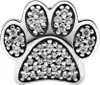 A close-up studio shot of a silver paw print charm encrusted with clear cubic zirconia stones. Anteprima dell’immagine prodotto