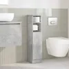 A bathroom scene with a toilet, sink vanity, and a tall storage cabinet. Náhled obrázku produktu