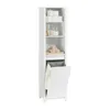 A tall, narrow white cabinet with shelves and a laundry hamper compartment. Náhled obrázku produktu